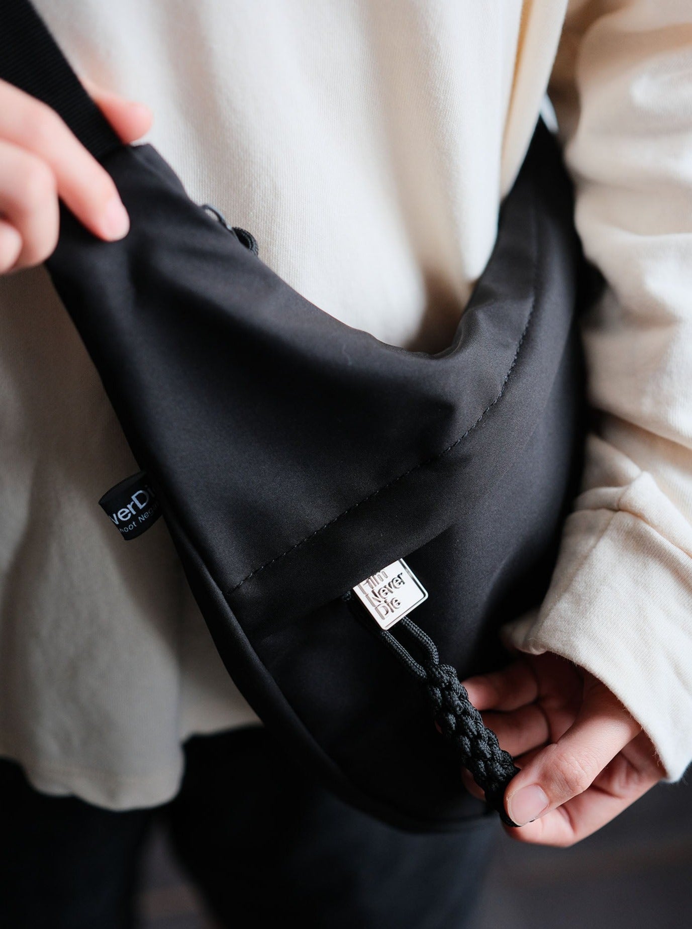 FilmNeverDie Nylon Black Sling Bag - Ready Stock